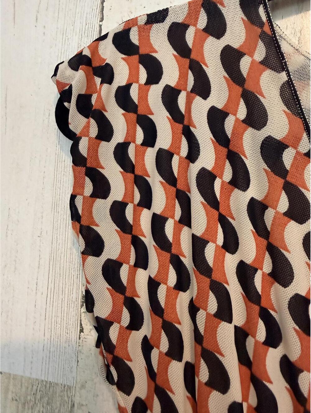 Max Studio Women's XS Dress Midi V-Neck Retro Print Empire Waist Orange Black - Picture 8 of 12